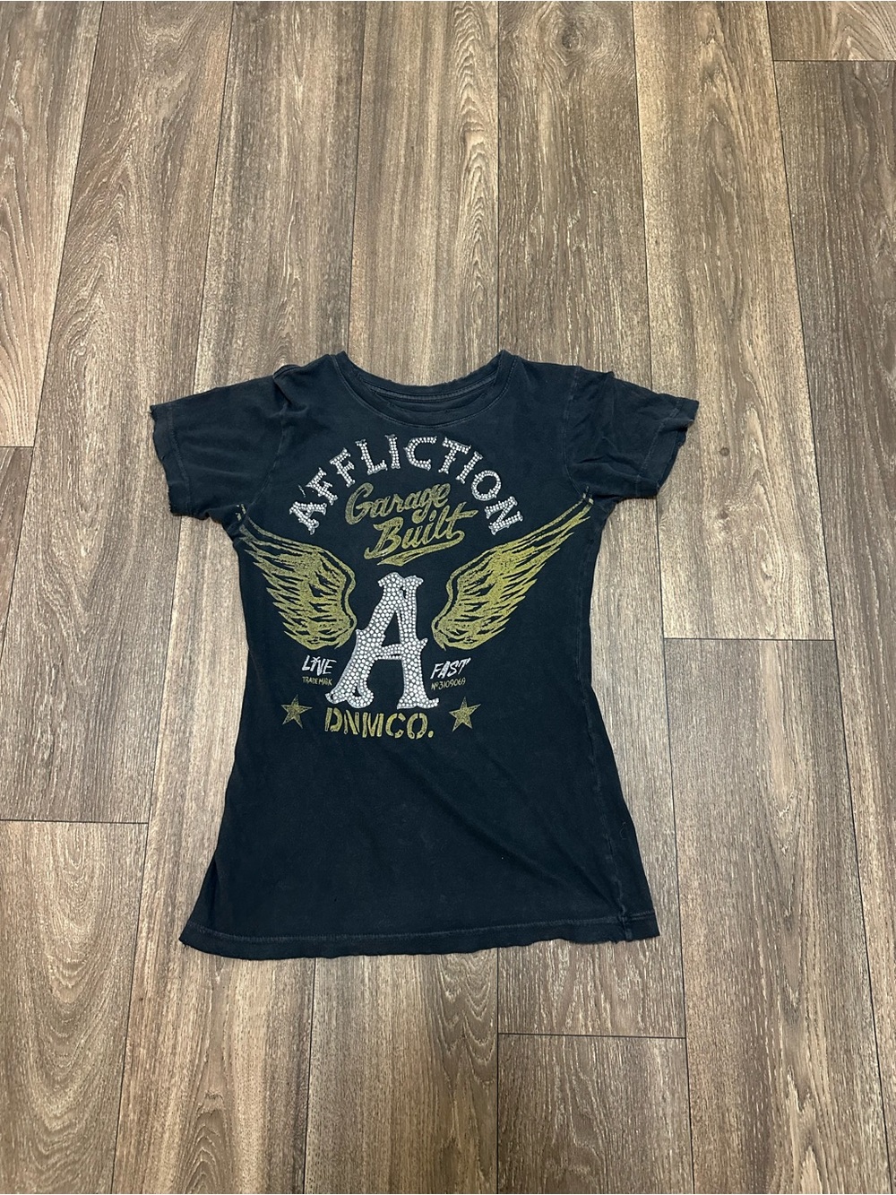 Affliction Black Short-Sleeve Tee with Gold Wing Graphic